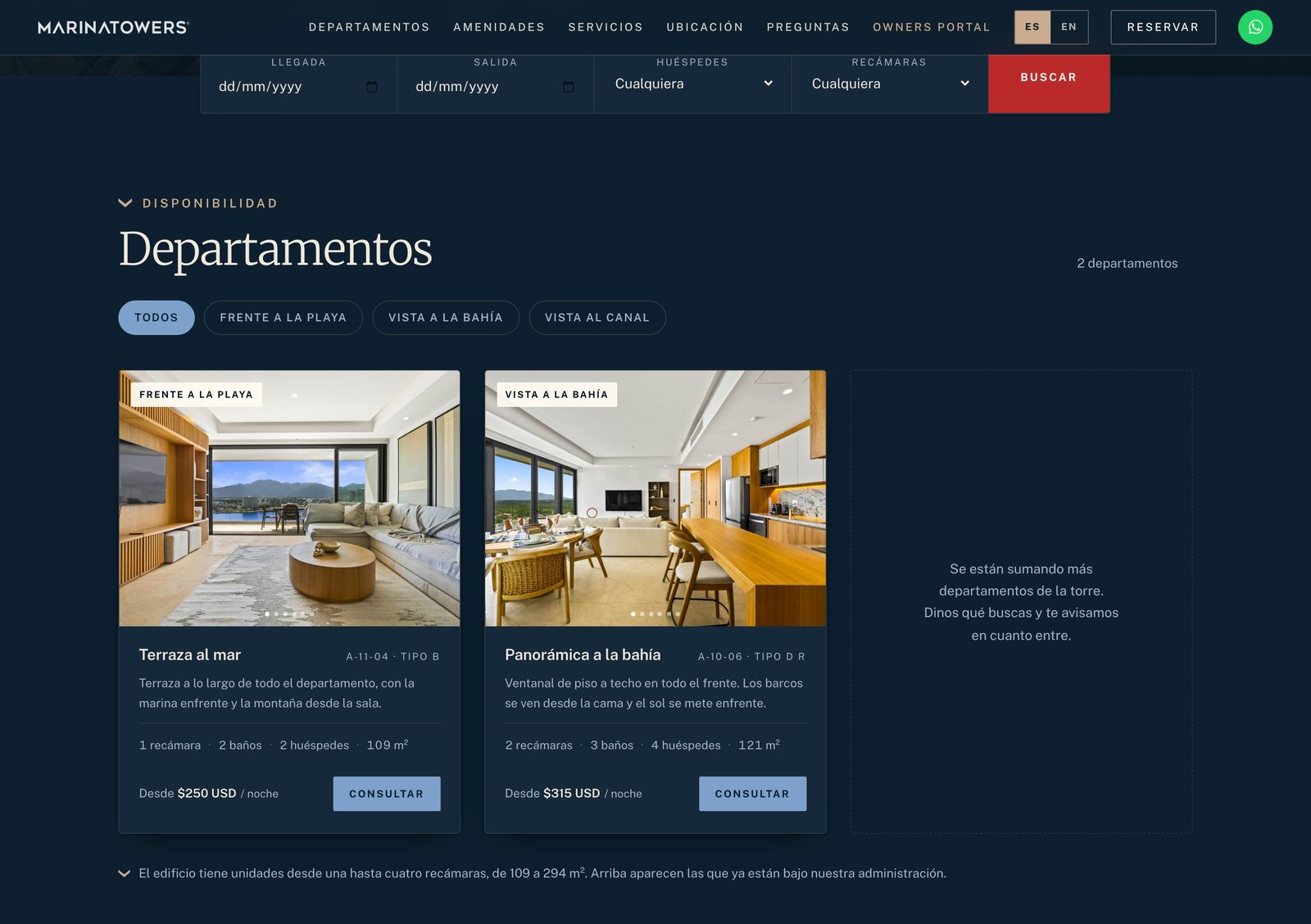 Sección Departamentos de marinatowersrentals.com
