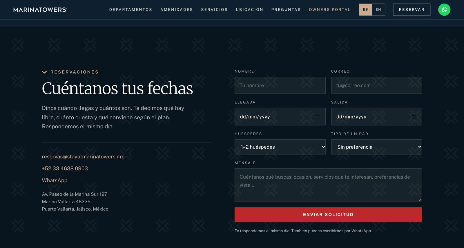 Sección Reservar