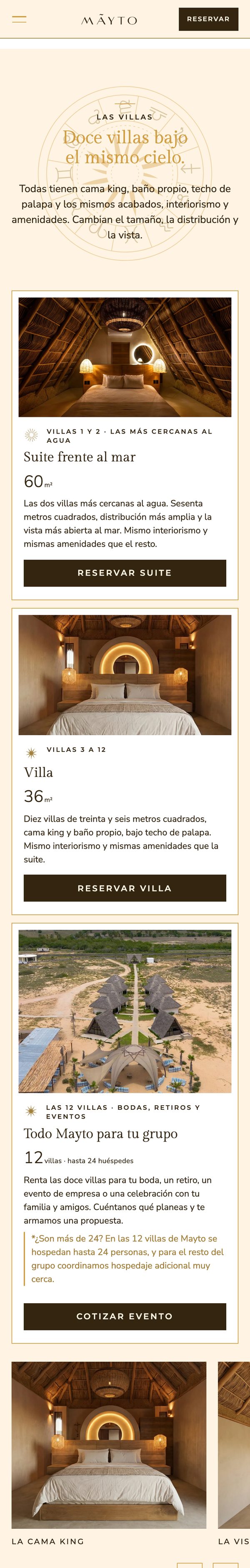 Sección Villas en celular